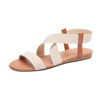 Women'S Elastic Ankle Strap Flat Sandals - Summer Dressy Lightweight Shoes Slip On Strappy Gladiator Sandals Rubber Sole Slip-Resistant Sandal Comfortable Getaway Footwear For Vacation
