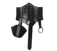 Womens Elastic Corset Belt Medieval Viking Belt with Faux Leather Pouch Set Retro Wide Lace-up Tied Waspie Portable Waist bag Renaissance Costume Accessories for Halloween Cosplay Dress up Party