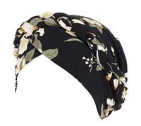 Womens Elastic Cotton Turban Silk Bonnet Satin Bonnet Sleep Cap Chemo Snood Hats Sleep Hats Cancer Headwear Head Wraps Floral Headscarf Stretch Soft Hat for Summer Travle (Black, One Size)