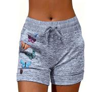 Womens Elastic High Waist Butterfly Print Plus Size Drawstring Pull On Slim Fit Summer Casual Shorts