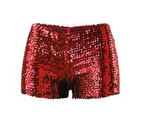 Women's Elastic High Waist Glitter Sequins Shorts Sparkly Shiny Sexy Mesh Performance Hotpants Party Dancing Shorts Metallic Hot Pants Club Wear Red