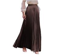 Womens Elastic High Waist Maxi Skirt Ladies Pleated A-Line Swing Skirts Chic Vintage Long Skirt Summer Casual Elegant Chiffon Skirts Party Club Dance Holiday Boho Beach Vacation Wedding UK Coffee