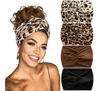 Women's Elastic Soft Headband, 4 Pieces Wide Hair Bands, Boho Knitted Design, Multicoloured Headbands, Hair Accessories for Everyday Yoga, Sports, Fitness