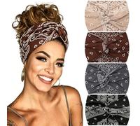 Women's Elastic Soft Headband, Pack of 4 Wide Hair Bands, Boho Knitted Design, Multicoloured Headbands, Headband, Hair Accessories for Everyday, Yoga, Sports, Fitness (Style 2)