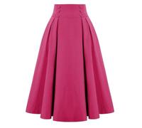 Women's Elastic Waist Flared A line Midi Skirt with Button Vintage Basic Uniform Pleated Skater Skirts Knee Length Pleated Midi Skirt for Women Solid Plain Trendy Versatile Basic Casual Skirts
