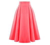 Women's Elastic Waist Flared A line Midi Skirt with Button Vintage Basic Uniform Pleated Skater Skirts Knee Length Pleated Midi Skirt for Women Solid Plain Trendy Versatile Basic Casual Skirts