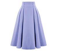 Women's Elastic Waist Flared A line Midi Skirt with Button Vintage Basic Uniform Pleated Skater Skirts Knee Length Pleated Midi Skirt for Women Solid Plain Trendy Versatile Basic Casual Skirts
