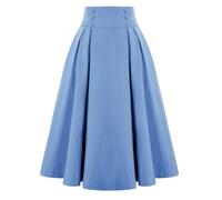 Women's Elastic Waist Flared A line Midi Skirt with Button Vintage Basic Uniform Pleated Skater Skirts Knee Length Pleated Midi Skirt for Women Solid Plain Trendy Versatile Basic Casual Skirts