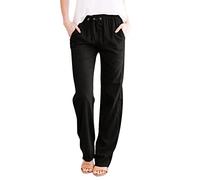 Women's Elastic Waist Lounge Pants - Solid Color Long Length Cotton Trousers with Side Pockets for Everyday Comfort High Waisted Breathable Palazzo Casual Pants