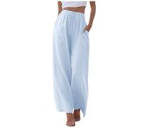 Women's Elastic Waist Trousers - Large Size Women's Summer Trousers with Pocket Solid Colour Casual Comfortable Lightweight Classic Beach Pants Yoga Pilates Outdoor Sports