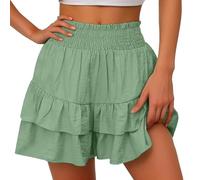Womens Elastic Waisted Shorts Ladies Ruffle Mini Skirt Frill Shorts Ruffled Mini Skort Layered Pleated Skirts Party Dress Ruffle Celeb Nightclub Dancing Party Going Out Short Y2K Streetwear