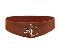 Women's Elastic Wide Belt Fashion Waist Waistband Buckle Wild Dress Belt Elastic Belt Thick (Brown, One Size)