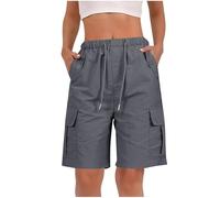 Womens Elasticated Drawstring Waist Cargo Shorts with Multiple Pockets Casual Fashion Solid Bermuda Short Loose Fit Short Pants for Outdoor Work Hiking