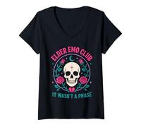 Women's Elder Emo Club Emo Club It Wasnt A Phase Gothic Skull V-Neck T-Shirt
