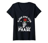 Women's Elder Emo Club It was Never A Phase Punk Gothic Goth V-Neck T-Shirt