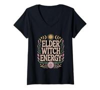 Womens Elder Witch Energy Funny Crone Pro-Aging Magic V-Neck T-Shirt