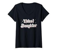 Womens Eldest Daughter Groovy Daughter Title Funny V-Neck T-Shirt