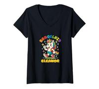 Womens Eleanor schoolkid Rainbow Unicorn Design Personalized V-Neck T-Shirt