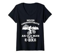 Women's Electric Bicycle Never Underestimate an Old Guy On an E-Bike V-Neck T-Shirt