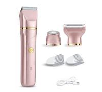 Women's Electric Bikini Trimmer & Lady Shaver - Rechargeable, Waterproof, with Snap-in Ceramic Blades for Wet/Dry Use, 3-in-1 Grooming Kit for Bikini Line, Body, Leg, Rose Pink