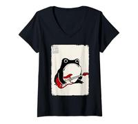 Women's Electric Guitar Grumpy Frog Funny Kawaii Japanese V-Neck T-Shirt