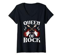 Womens Electric Guitar Rock Music Band Queen Of Rock V-Neck T-Shirt
