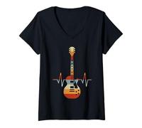 Womens Electric Guitar Vintage Retro Guitars Guitarist Player Gift V-Neck T-Shirt