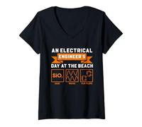 Womens Electrical Engineer's Day At The Beach Funny V-Neck T-Shirt