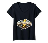 Women's Electrician Badge Bolt Lightning Electrical Wiring Sparks V-Neck T-Shirt