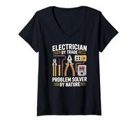 Womens Electrician by Trade Problem Solver by Nature V-Neck T-Shirt