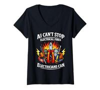 Women's Electrician Vs. AI Electrical Engineer Cannot Replace Humor V-Neck T-Shirt