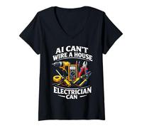 Women's Electrician Vs. AI Electrical Engineer Cannot Replace Humor V-Neck T-Shirt