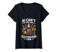 Women's Electrician Vs. AI Electrical Engineer Cannot Replace Humor V-Neck T-Shirt