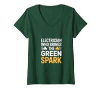 Women's Electrician Who Who Brings The Green Spark Saint Patricks V-Neck T-Shirt