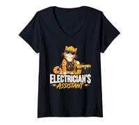 Women's Electrician's Assistant Cat Wire Coil Toolbox Hard Hat V-Neck T-Shirt