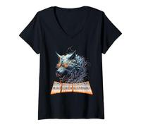 Womens Electrified Wolf Chaos Animal Rage Energy Storm V-Neck T-Shirt