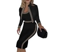 Women's Elegant 3-Piece Suit Set: Tank Top, Skirt, and Long-Sleeved Cardigan Set - Printed Casual Dress Outfit - Slim Fit Loungewear Streetwear Suits - Party Casual Dress - Winter Suit B Black