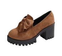 Women's Elegant 7.5 cm Heel with Bow Tie Velvet Plain Buckle Closure Comfortable and Refined Shoes for Office City, Brown63, 9 UK