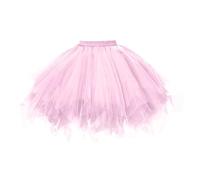 Women's Elegant Asymmetric Pleated Mini Tutu Skirt with Elastic High Waist, Tiered Layered Mesh Tulle A-line Fluffy Short Skirt in Sheer Chiffon Style for Special Occasions Light Pink