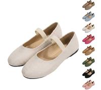 Women's Elegant Ballet Flats with Straps, Mary Jane Shoes, Comfortable Flat Shoes, White, 5 UK
