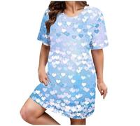 Women's Elegant Bathrobe Lightweight Sleep Shirt Print Sleepwear Comfortable Short Sleeve Pyjamas Oversize Loungewear Casual Pyjamas Medium Length Sleep Shirt Scoop Neck Sleepwear, blue, XL