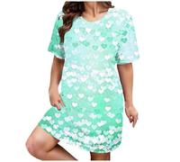 Women's Elegant Bathrobe Lightweight Sleep Shirt Print Sleepwear Comfortable Short Sleeve Pyjamas Oversize Loungewear Casual Pyjamas Medium Length Sleep Shirt Scoop Neck Sleepwear, Green, 4XL
