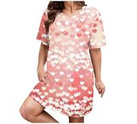 Women's Elegant Bathrobe Lightweight Sleep Shirt Print Sleepwear Comfortable Short Sleeve Pyjamas Oversize Loungewear Casual Pyjamas Medium Length Sleep Shirt Scoop Neck Sleepwear, red, XXXXXL