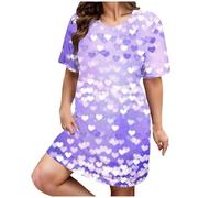 Women's Elegant Bathrobe Lightweight Sleep Shirt Print Sleepwear Comfortable Short Sleeve Pyjamas Oversize Loungewear Casual Pyjamas Medium Length Sleep Shirt Scoop Neck Sleepwear, purple, XXL