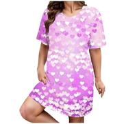 Women's Elegant Bathrobe Lightweight Sleep Shirt Print Sleepwear Comfortable Short Sleeve Pyjamas Oversize Loungewear Casual Pyjamas Medium Length Sleep Shirt Scoop Neck Sleepwear, pink, XL