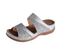 Women's Elegant Beach Mules Women's Summer Glitter Platform Sandals Wide H Wedge Sandals Rhinestone Slippers Comfortable Toe Sandals Peep Toe Beach Sandals Non-Slip Women's Sandals, silver, 5 UK