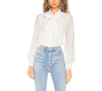 Women's Elegant Bow-Knot Decorated Puff Long Sleeve Bodysuits Stand Collar Solid Jumpsuit White 2XL