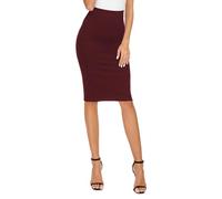 Women's Elegant Business Solid Elastic High Waist Bodycon Midi Pencil Skirt(M, Wine Red)