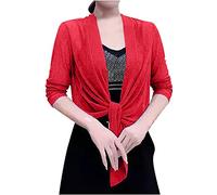 Womens Elegant Cardigan for Wedding Guest Dress Outerwear Stretch Chiffon Open Front Cardigan Solid Basic Sheer Beach Cover-Up Soft Stretchy Cropped Cardigan Jacket Short Sleeve Sarongs Red XL