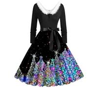 Women's Elegant Christmas Dress, Long Sleeve Christmas Dress with Plush V-Neck Christmas Dress, Christmas Motif, Rockabilly A-line Christmas Party Dress, Christmas Outfit